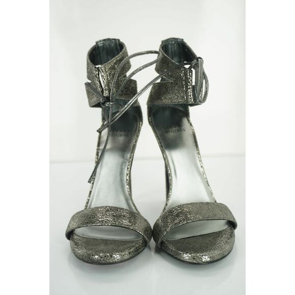 Stuart Weitzman Tynela Pewter Leather Ankle Strap High Heel Sandals - Picture 10 of 12